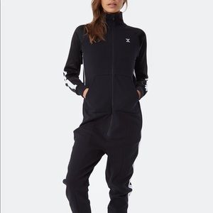 Onepiece Black and White Jumpsuit, Satin Sleeves